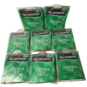 No Nonsense Control Top Nylon Pantyhose Q2 LOT 8 Tan Reinforced Toe Made in USA